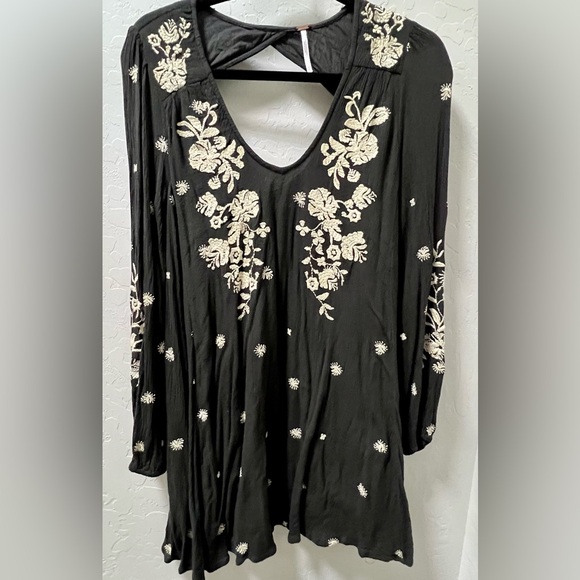 Free People Talia Embroidered Black Mini Dress. - Picture 2 of 4